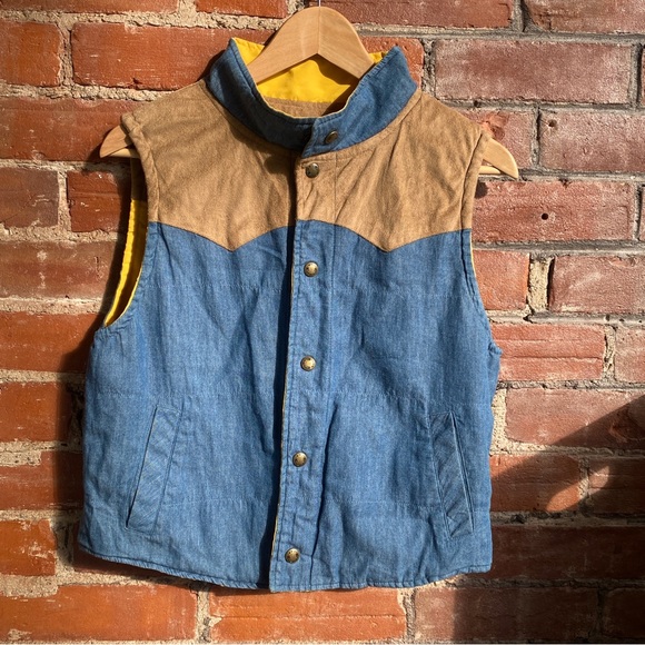 2000s Japan lightweight reversible vest (sunny yellow/denim) - Picture 3 of 11